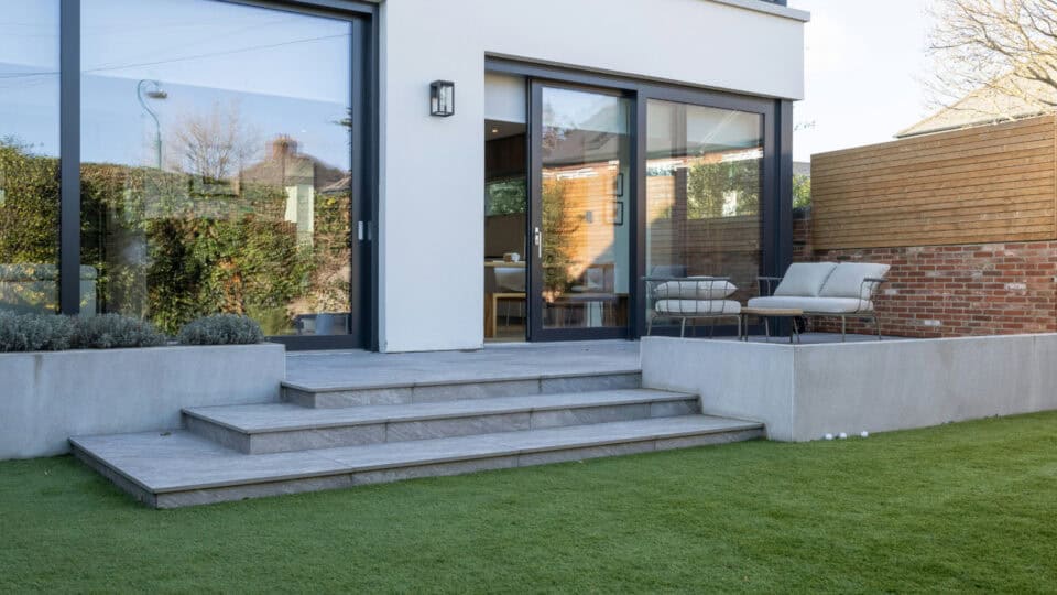 artificial grass installed in a home back yard