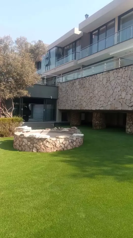 a large garden with artificial grass