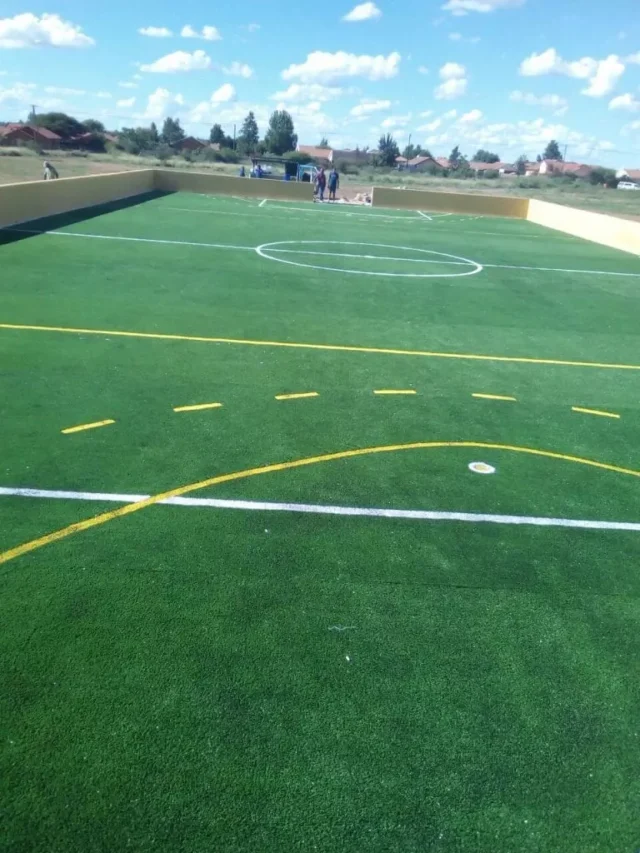 outside soccer pitch with artificial grass